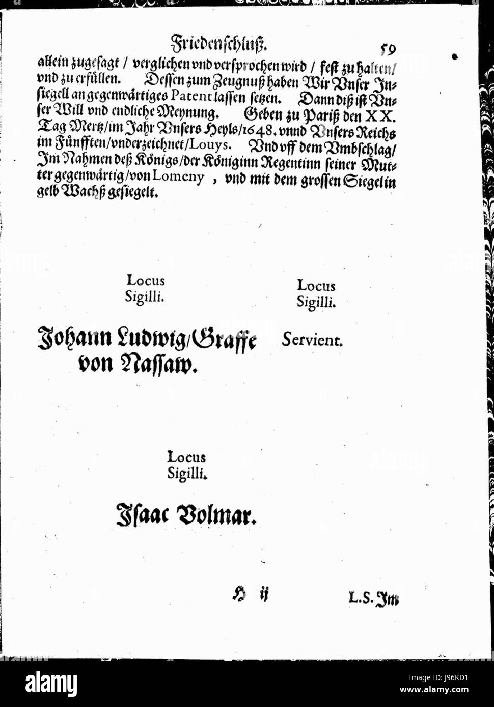 Der Westfälische Friede, der 1649 unterzeichnet wurde, beendete den Dreißigjährigen Krieg und den Achtzigjährigen Krieg, formte die politische Landschaft Europas neu und schuf neue nationale Grenzen. Stockfoto