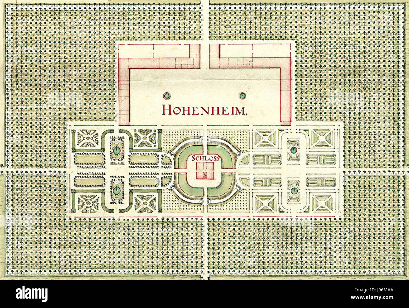 Schloss Hohenheim Topographischer Plan 1772 detail Stockfoto