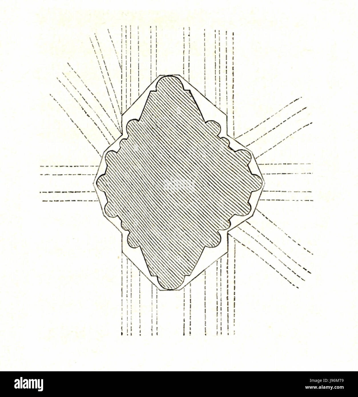 Diese Abbildung zeigt das Säulenprofil des Mittelschiffs der Elisabeth-Kathedrale in KoÅ¡ICE, Ungarn. Sie zeigt architektonische Details des Innenraums der Kirche aus dem 19. Jahrhundert. Stockfoto