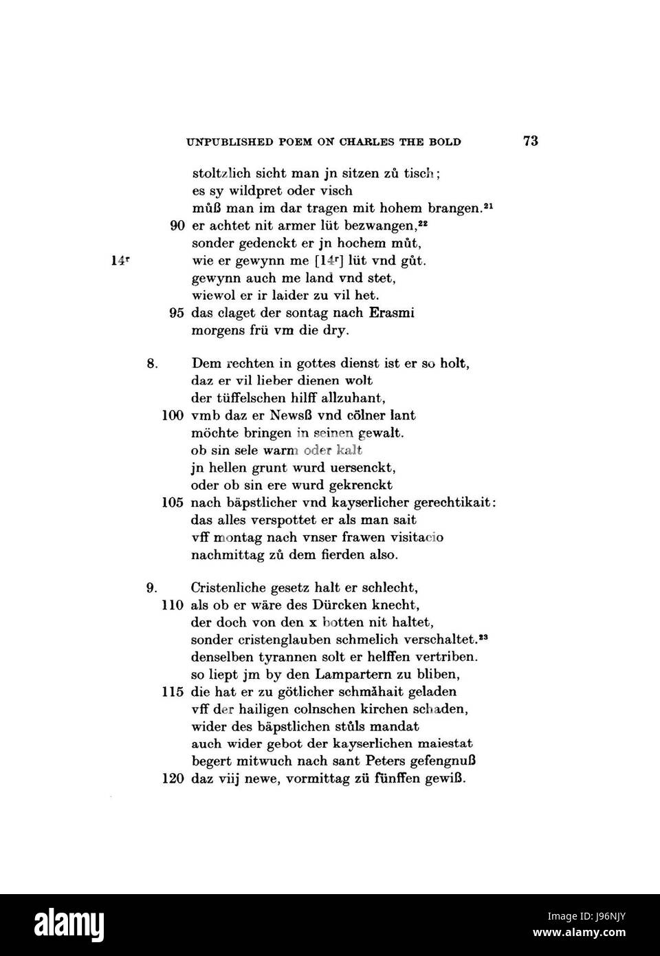Dies bezieht sich auf einen Mondkalender aus dem 15. Jahrhundert, der während der Zeit von Herzog Karl dem Küsten von Burgund verwendet wurde und wahrscheinlich mit astrologischen oder politischen Ereignissen dieser Zeit zusammenhängt. Stockfoto