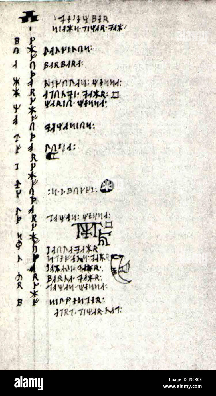 Computus Runicus, ein Werk von Ole Worm, das 1626 veröffentlicht wurde, konzentriert sich auf die Berechnung von Zeit und Datum nach alten Methoden des nordischen Volkes. Die Arbeit ist entscheidend für das Studium der mittelalterlichen Chronologie. Stockfoto