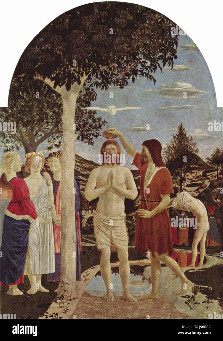 Piero della Francesca war ein italienischer Renaissance-Maler, der für seine Verwendung von perspektivischen und geometrischen Formen bekannt war. Diese Arbeit bezieht sich wahrscheinlich auf einen seiner wichtigsten Beiträge zur Entwicklung der linearen Perspektive in der Kunst. Stockfoto
