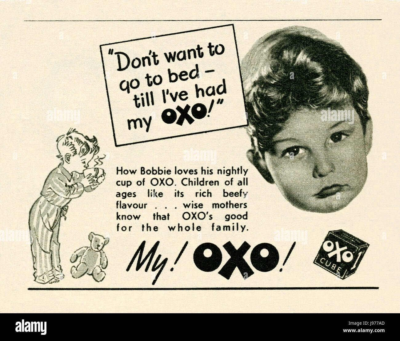 Eine Anzeige für OXO-Würfel - erschien es in einer Zeitschrift veröffentlicht in Großbritannien im Jahre 1947 Stockfoto