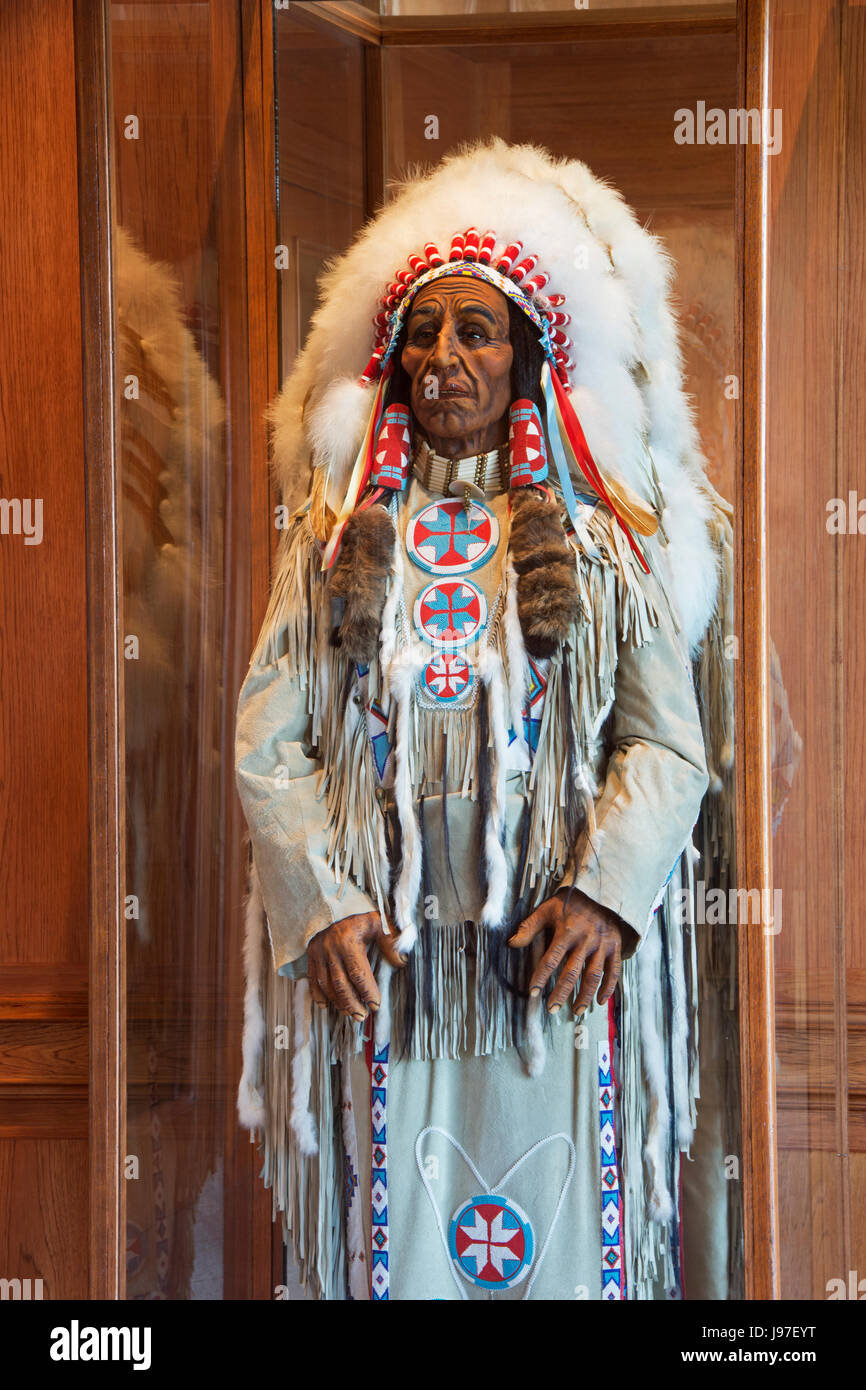 American Indian Chief in Kopfbedeckung Stockfoto