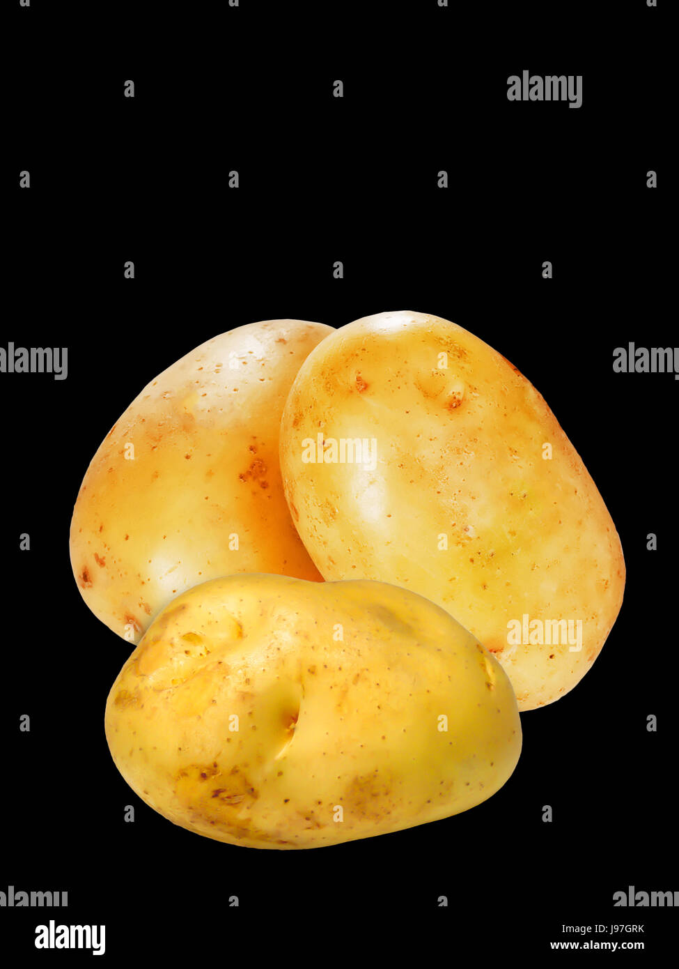 Frische Rohe Kartoffel isoliert auf dem schwarzen farbigen Hintergrund Stockfoto
