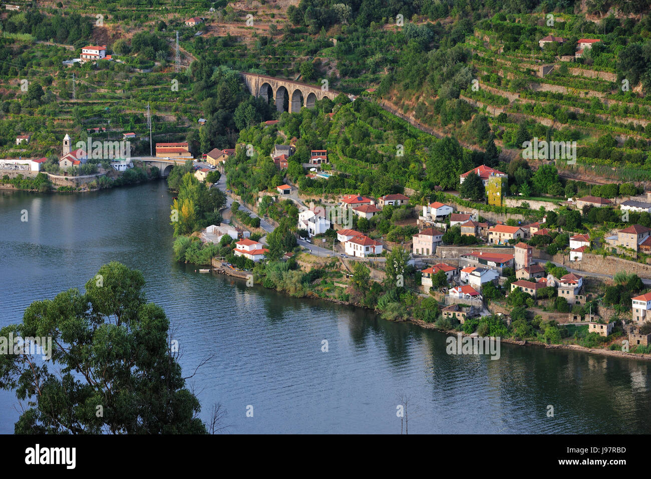 Den Fluss Douro bei Porto Manso, Cinfães do Douro. Portugal Stockfoto
