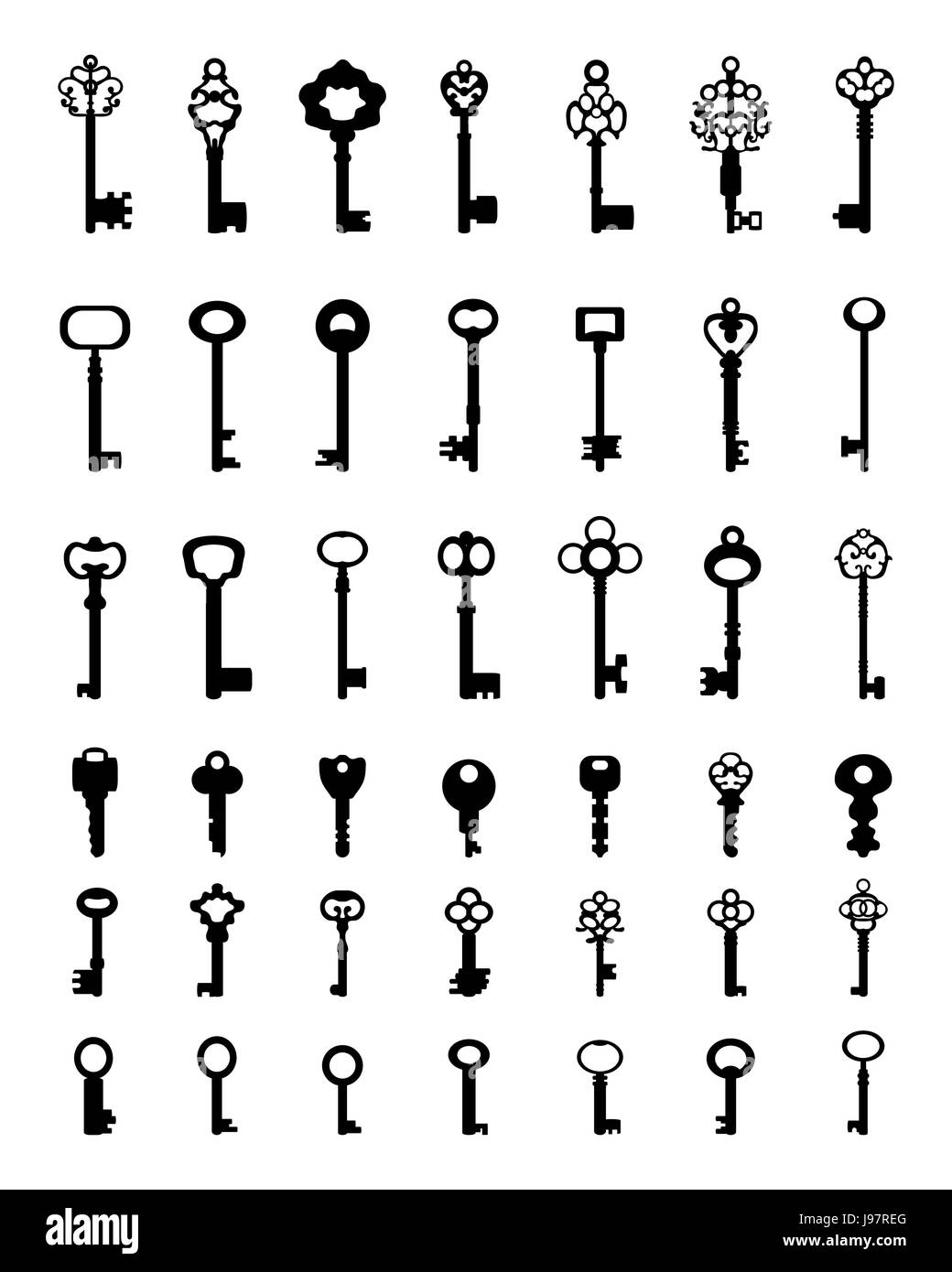 Eine Gruppe von schwarzen Silhouetten der Türschlüssel, Vektor Stockfoto