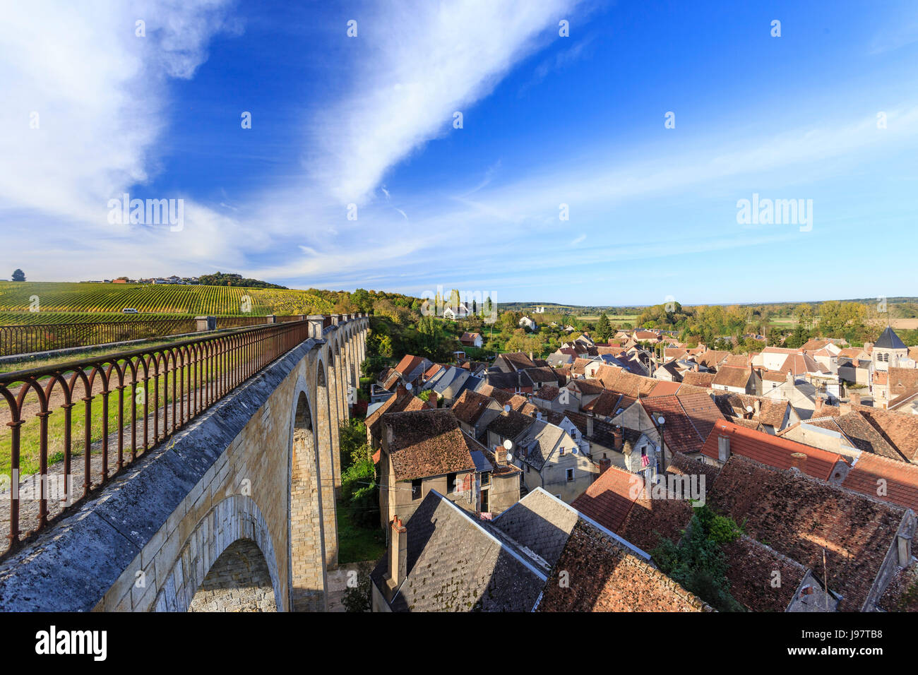 Frankreich, Cher, Menetreol-Sous-Sancerre, das Dorf aus dem Viadukt betrachtet Stockfoto
