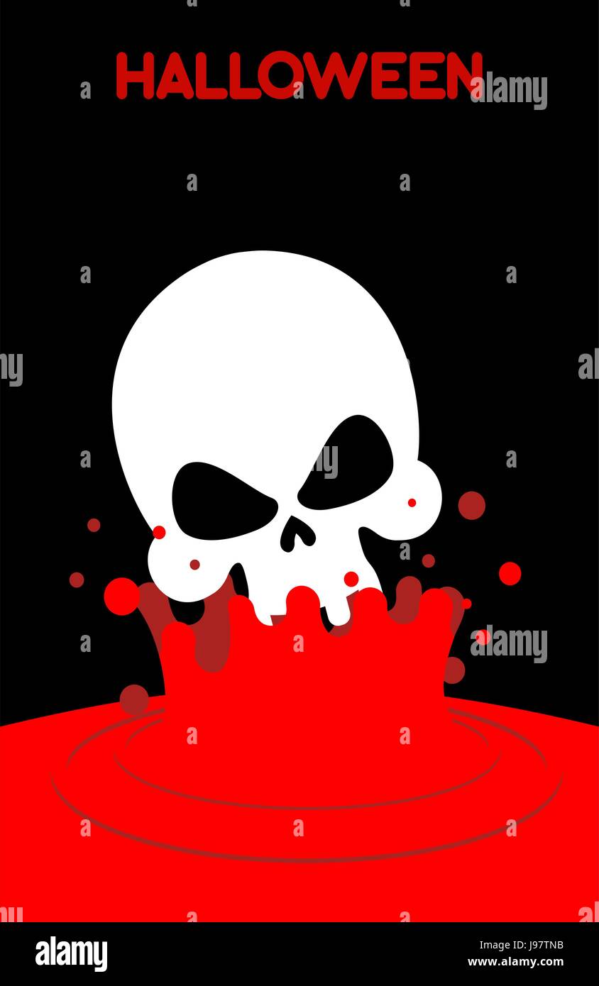Schädel gliedert sich in Blut. Spritzer von roten Blutkörperchen. Vektor-Illustration für Halloween Stock Vektor