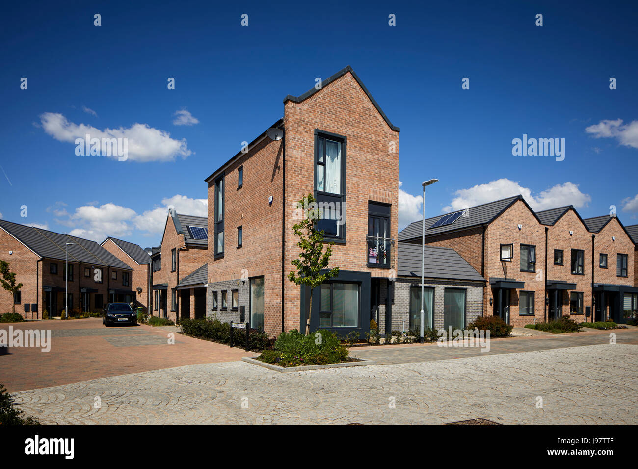 Moderne Häuser am Barratt Cottham Höhen nr Preston in Lancashire, uk. Stockfoto