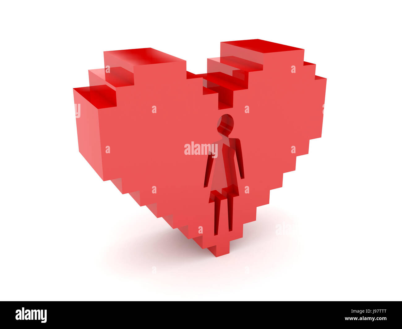 3D Herz. Weibliche Figur Ausschnitt im Inneren. Konzept-Darstellung. Stockfoto
