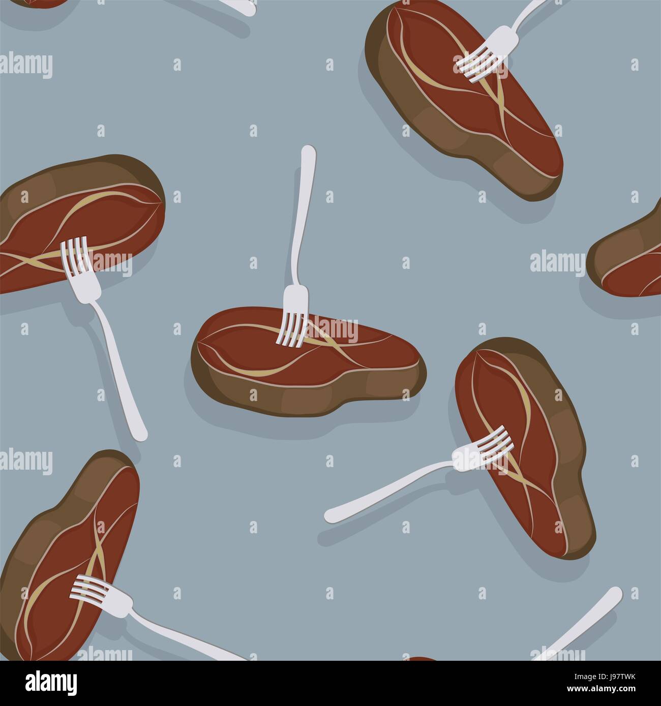 Stück gebratenes Fleisch auf einer Gabel. Nahtlose Paterrn köstliches saftiges Steak. Vektor-Hintergrund Stock Vektor
