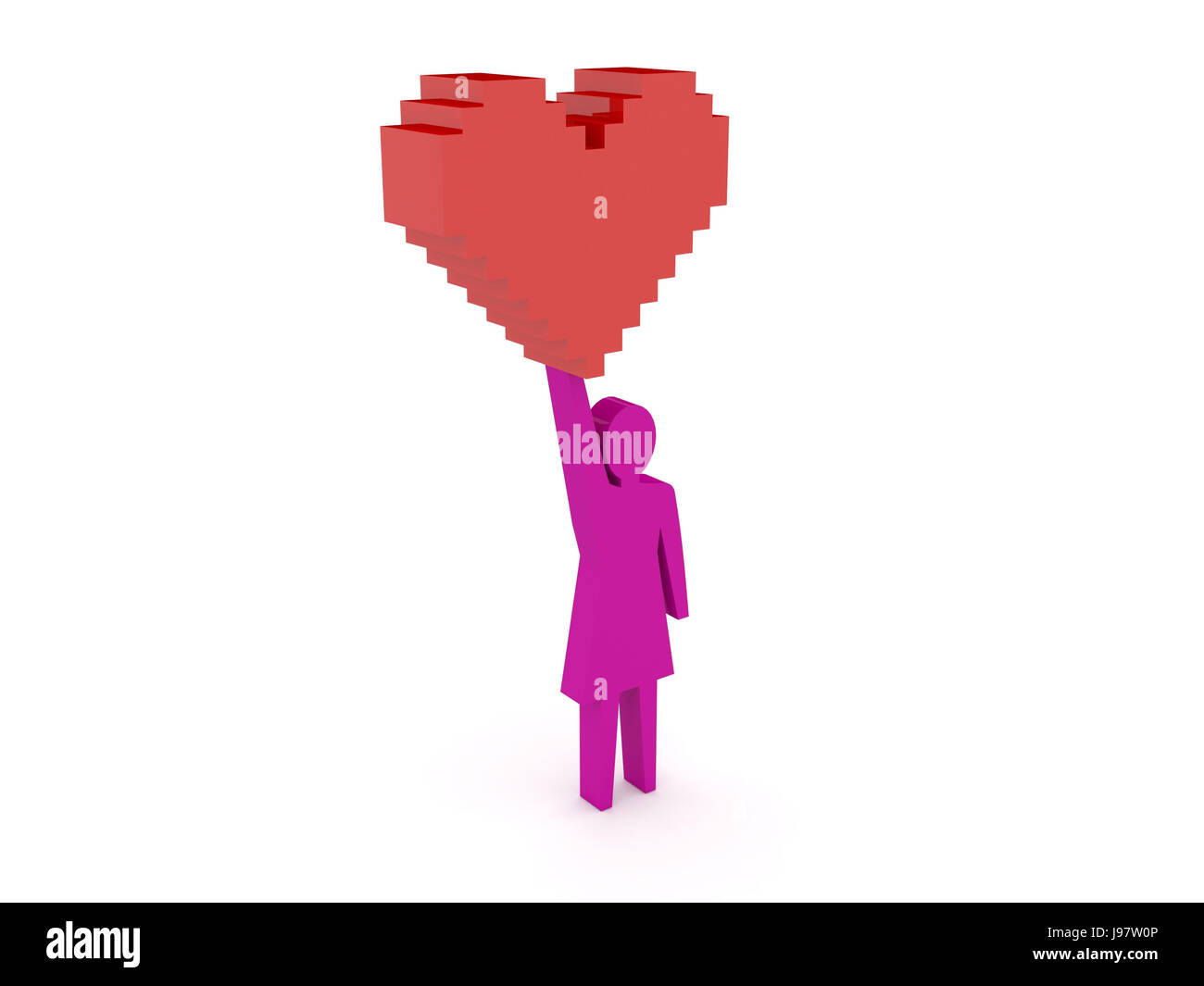 Weibliche Figur halten Herz. 3D Illustration Konzept. Stockfoto