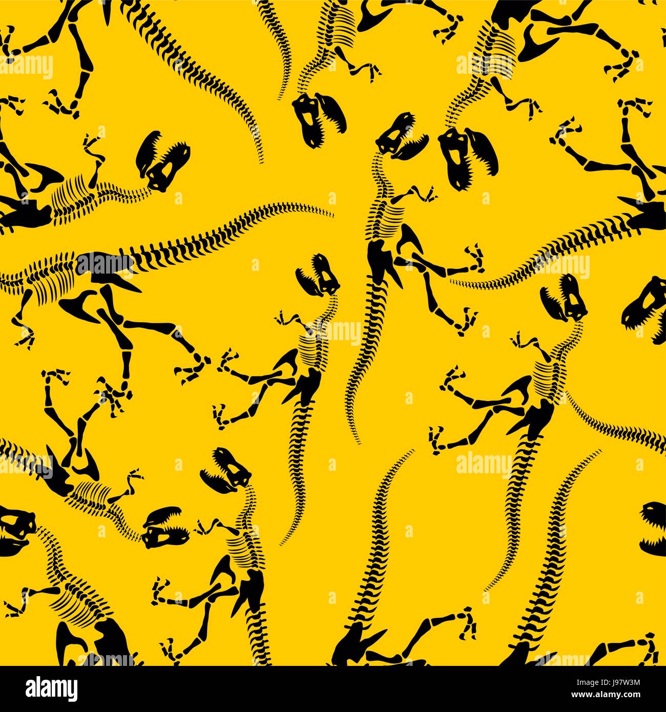 Skelett eines Tyrannosaurus Rex Musterdesign. Vektor Hintergrund Dinozatrov Friedhof. Schmuck für Baby-Gewebe. Knochen des alten Raubtier.  Prehistor Stock Vektor