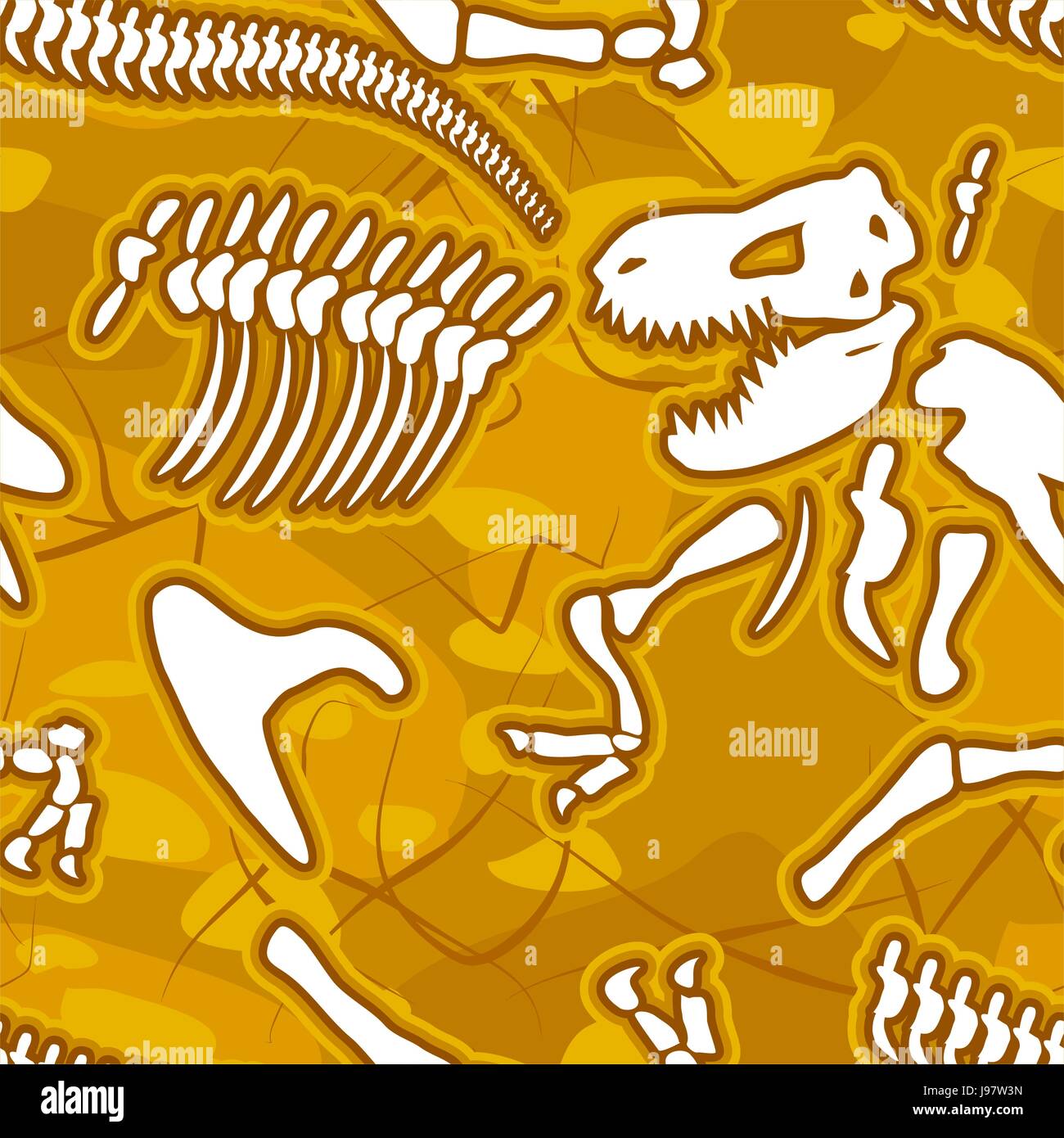 Dinosaurier Knochen nahtlose Hintergrund. Muster des Skeletts von alten Tieren. Vector Ornament fossilen Tyrannosaurus Rex. Knochen des Mesozoikum, sa Stock Vektor