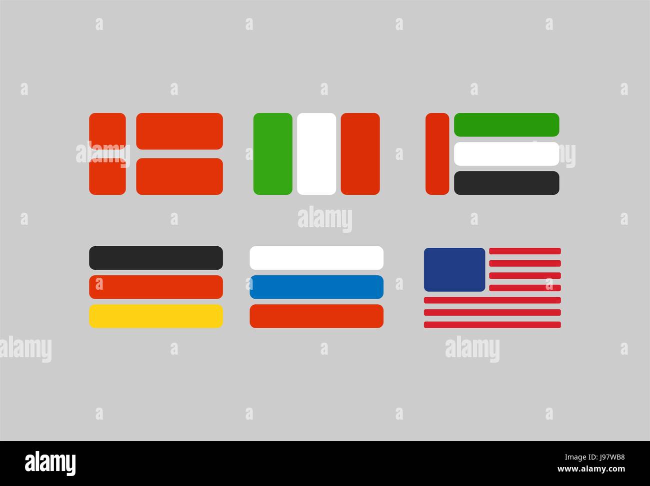 Satz von Flags, stilisierte Fahnen aus der Geometrie: Russland, Deutschland. USA und Italien. Vektor-illustration Stock Vektor