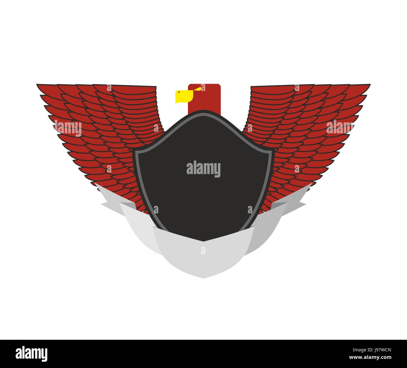Roter Adlerorden auf militärische Emblem. Vogel mit Flügeln und schwarzen Schild. Vektor-Logo. Stock Vektor