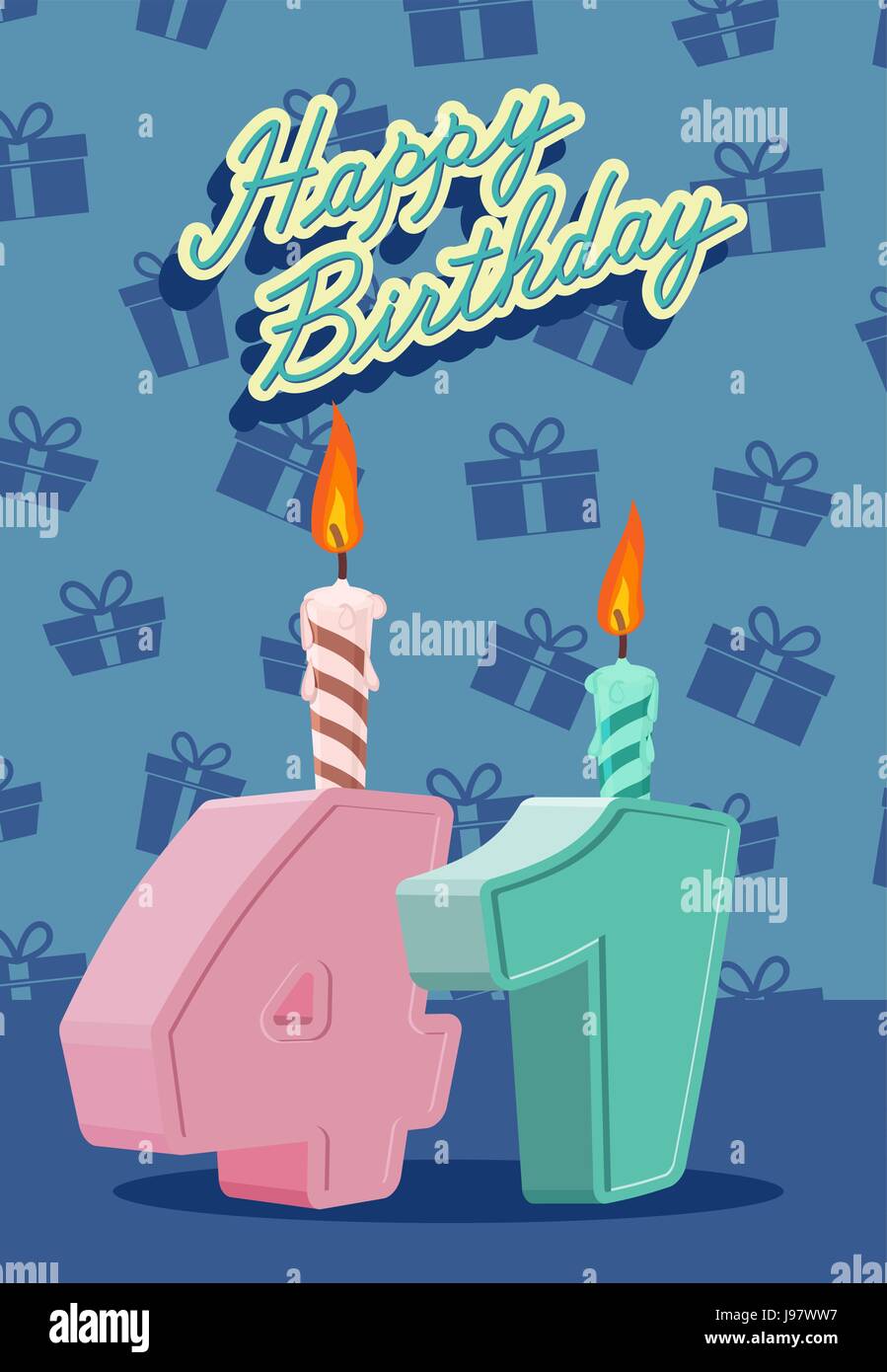 Alles Gute zum Geburtstagskarte mit 41. Geburtstag. Vektorillustration