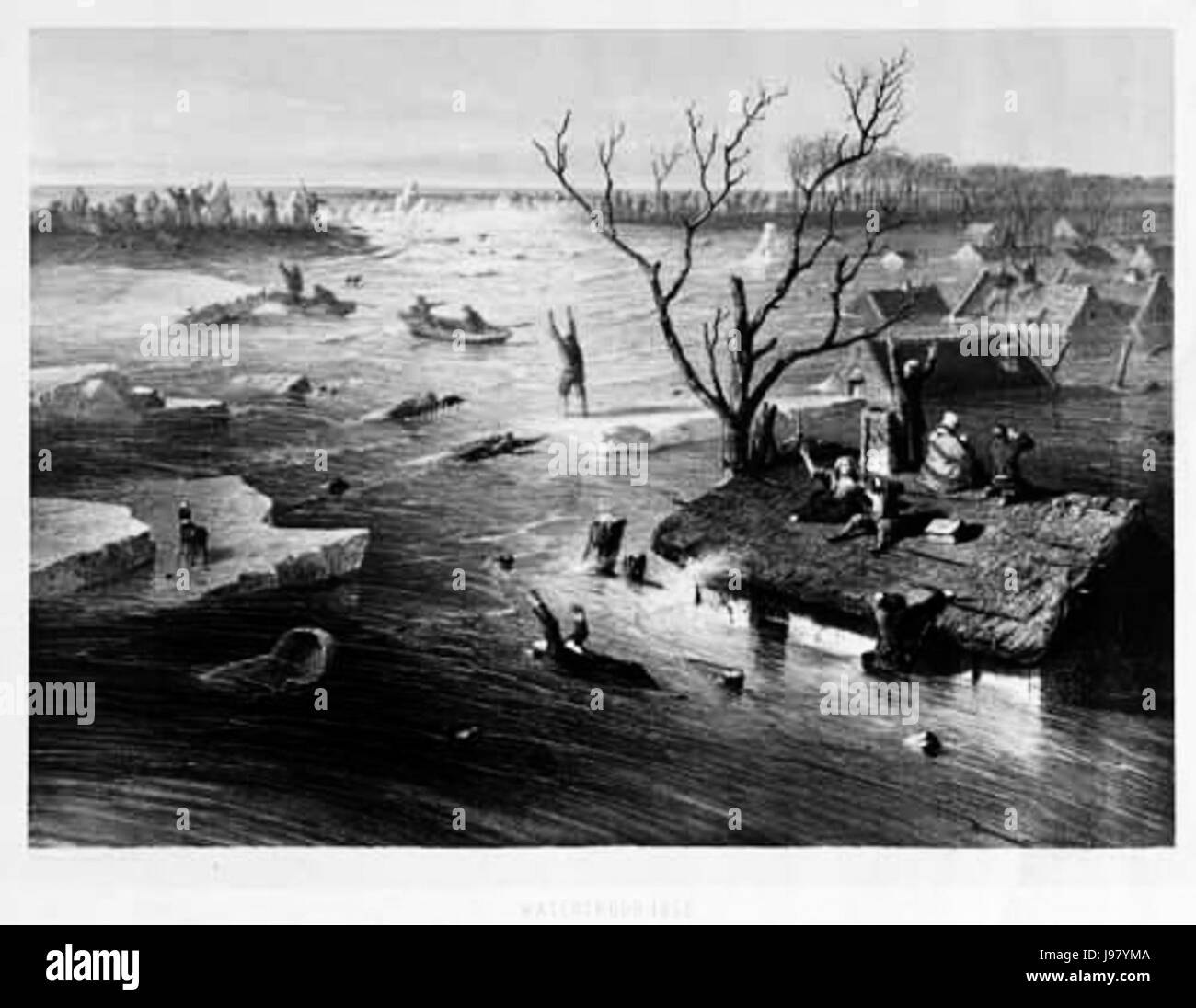 Die Watersnood von 1855 war eine verheerende Überschwemmung, die die Niederlande heimsuchte. Diese Überschwemmung verursachte erhebliche Schäden, insbesondere in den Provinzen Zeeland, und ist ein Schlüsselereignis in der niederländischen Geschichte. Stockfoto