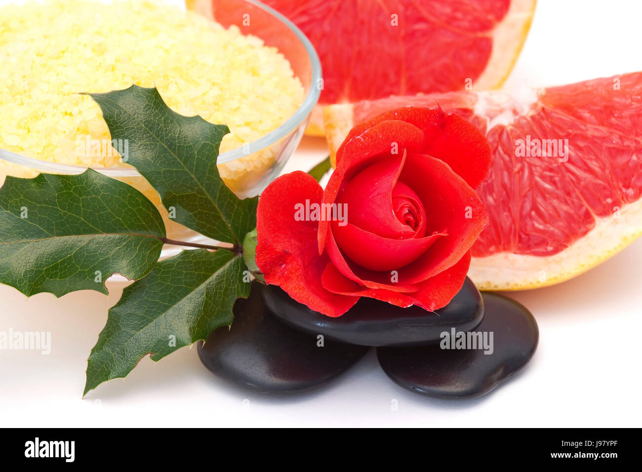 Salz, Lebensstil, Entspannung, Stein, Blume, Pflanze, Rose, Kerze, frische, Stockfoto