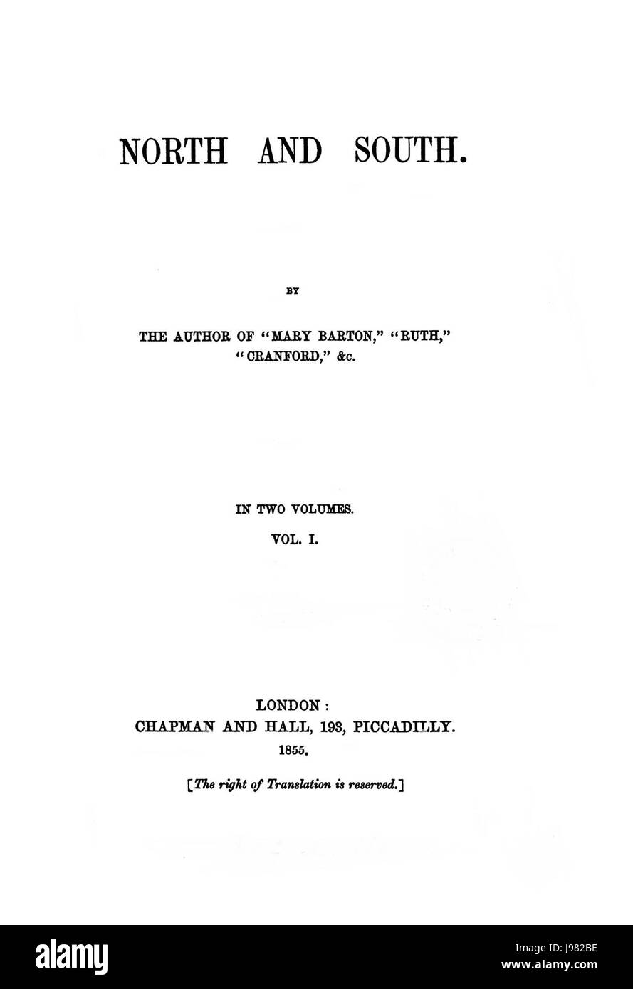 North and South ist ein 1854 erschienener Roman von Elizabeth Gaskell. Die Geschichte dreht sich um Margaret Hale, eine junge Frau, die vom ländlichen Südengland in die industrielle Stadt Milton im Norden zieht, wo sie auf soziale Konflikte und romantische Spannungen stößt. Stockfoto