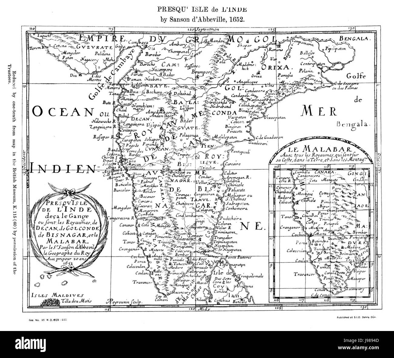 Süd-Indien Karte 1652 Stockfoto