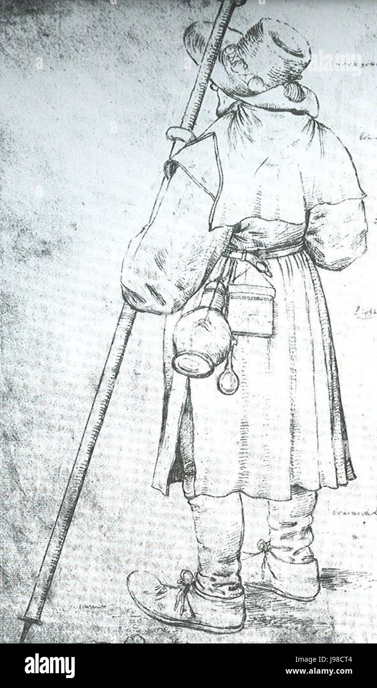 Pelgrim traf Lepel, Tekening van Pieter Breughel D.O. 1525 1569 Stockfoto