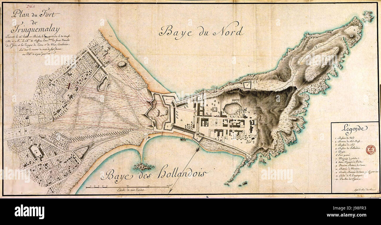 Plan de La Baie de Trinquemalay nr 2 apres Belagerung Par Suffren En 1782 Stockfoto