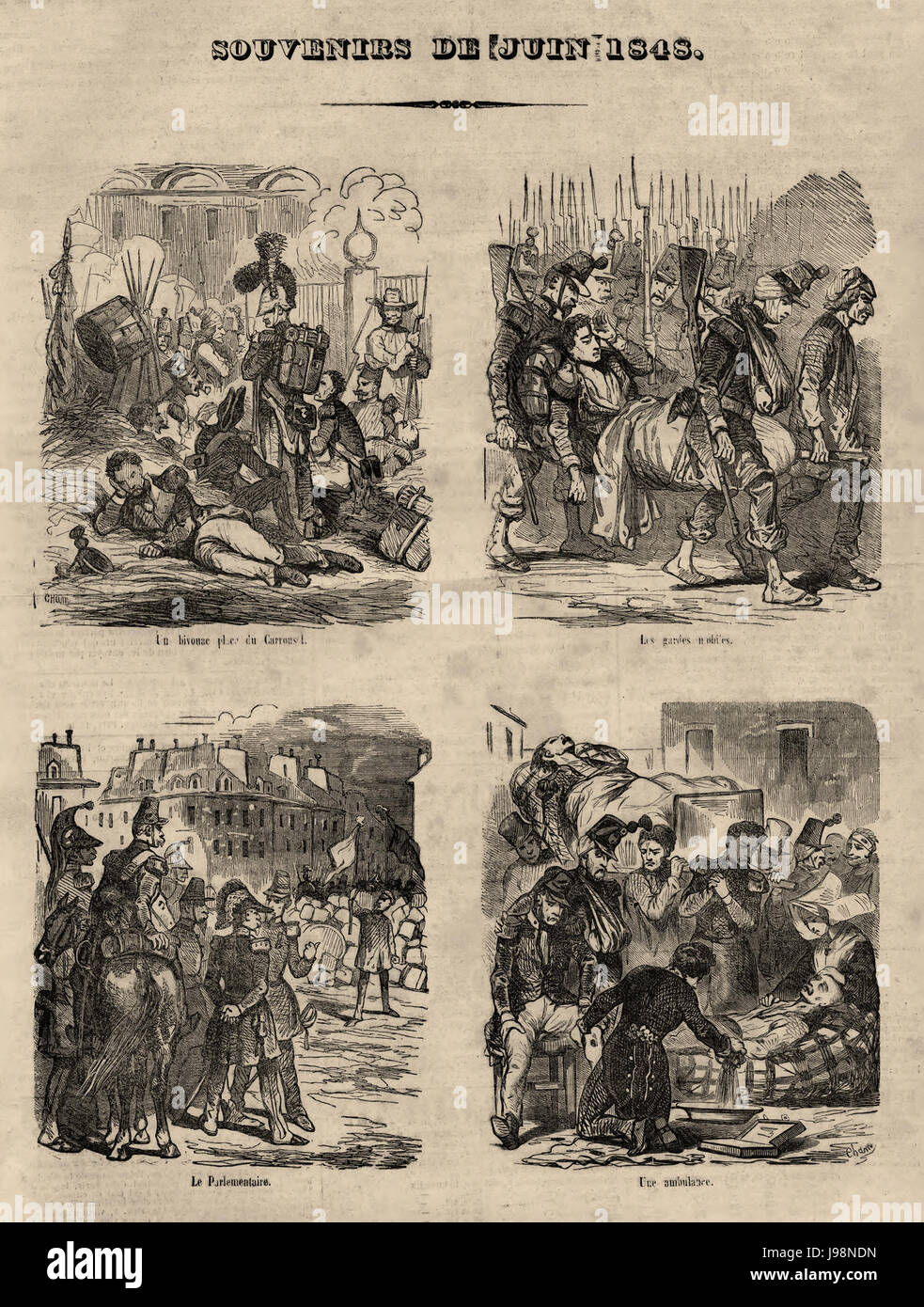 UN-Biwak Platz du Carrousel. Les Gardes Mobiles. Le oder. Une Krankenwagen Stockfoto