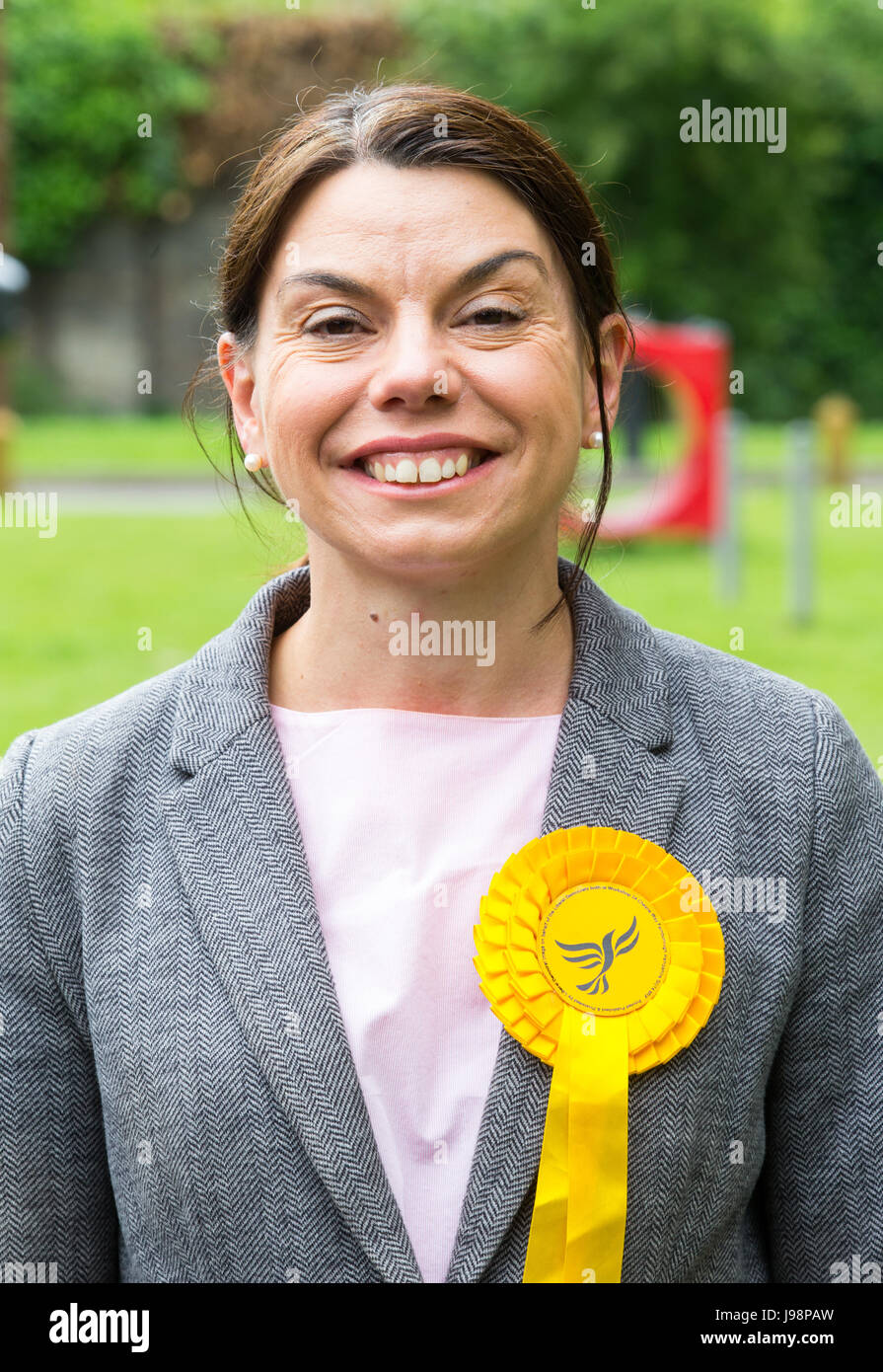 Liberaler Demokrat MP steht Sarah Olney zur Wiederwahl bei den allgemeinen Wahlen am 8. Juni. Sie steht zu MP für Richmond Park Stockfoto