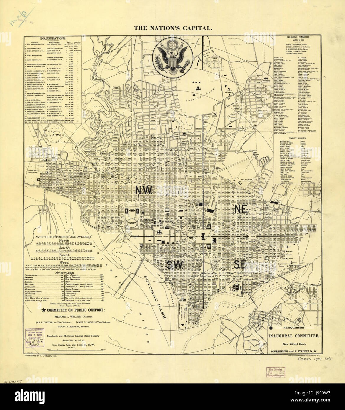 1909-Karte von Washington, DC Stockfoto