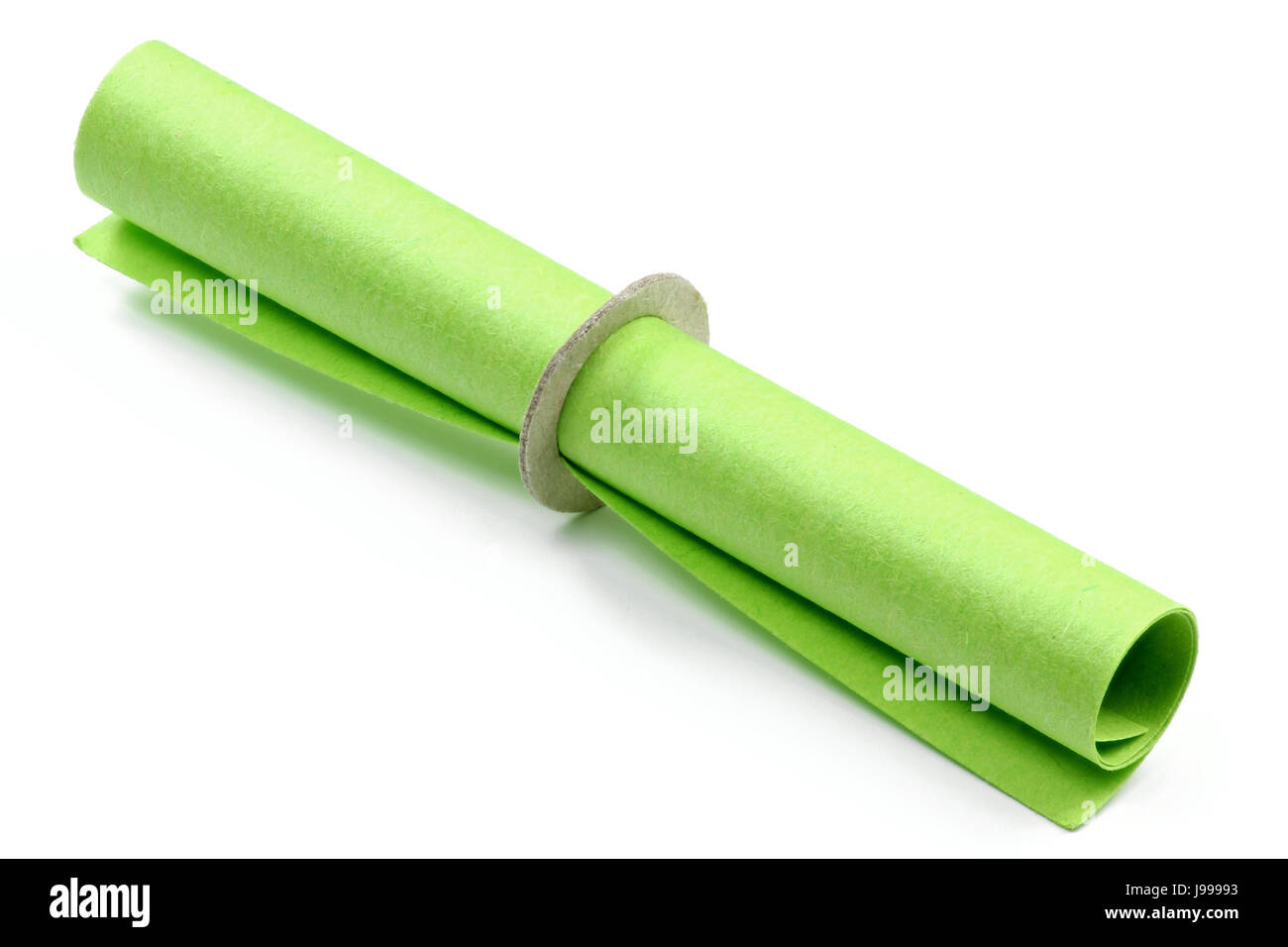 einzelne grüne Brieflos isoliert auf weißem Hintergrund Stockfoto