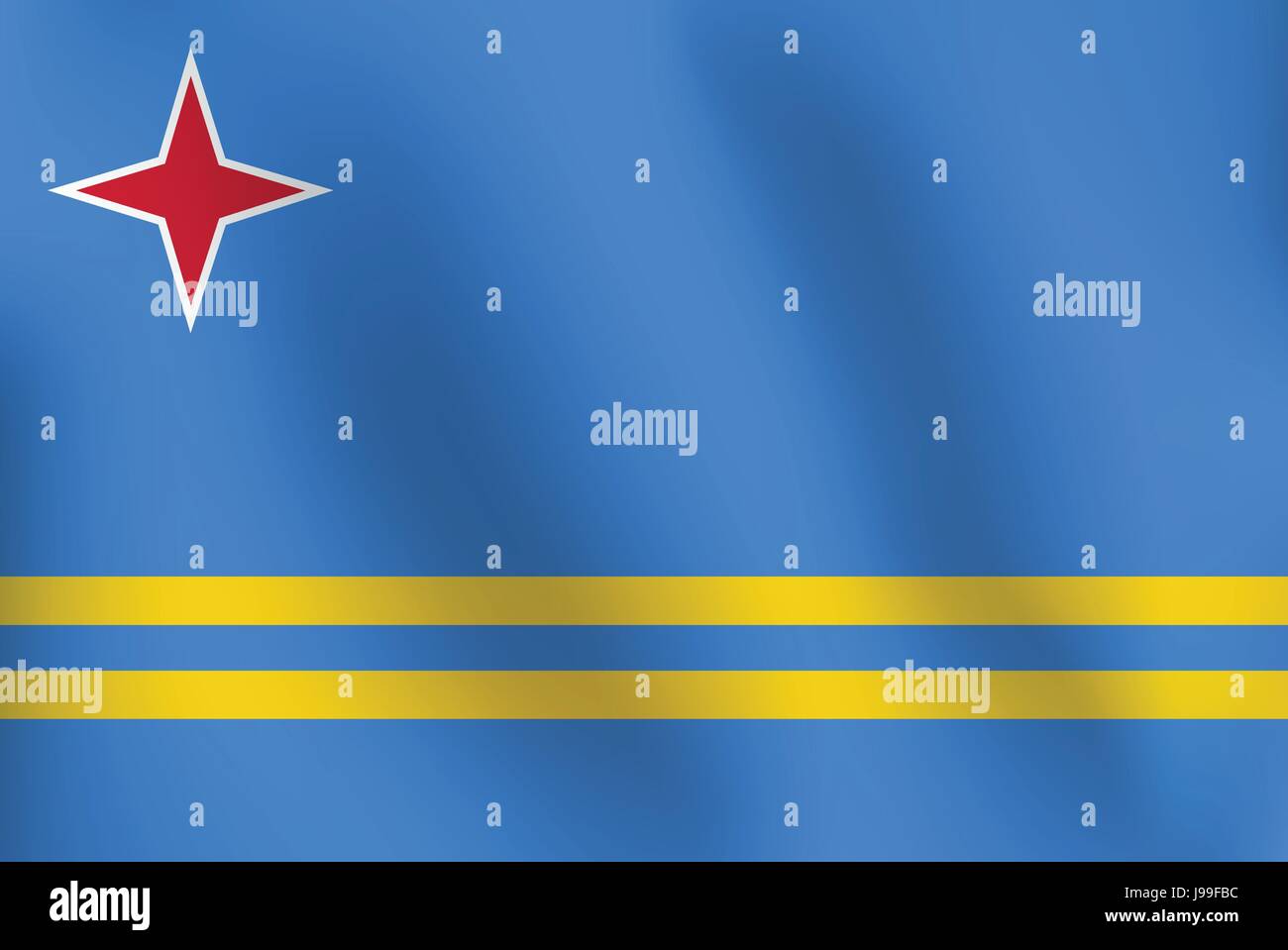 Flagge von Aruba mit ein wenig Winken, Beschattung & Flagge Farben getrennte Schichten-Vector Illustration Stock Vektor