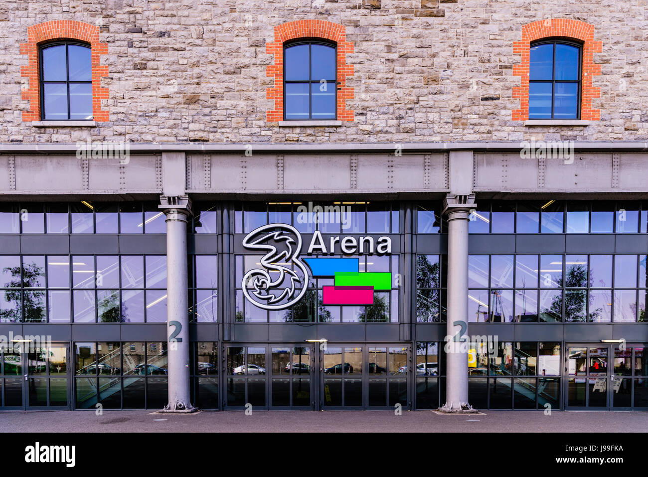 Außerhalb der 3 Arena, ehemals der O2-Arena und Point Depot Konzert a-Dur Veranstaltungsort in Dublin, Irland. Stockfoto