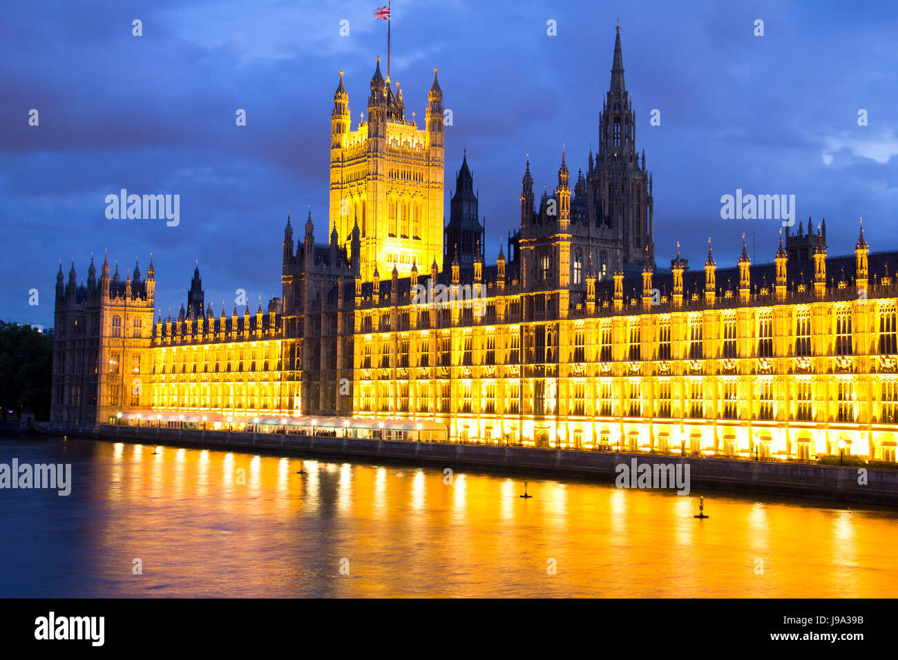 Nacht, Nacht, London, England, Parlament, Themse, Wahrzeichen, blau, Haus, Stockfoto