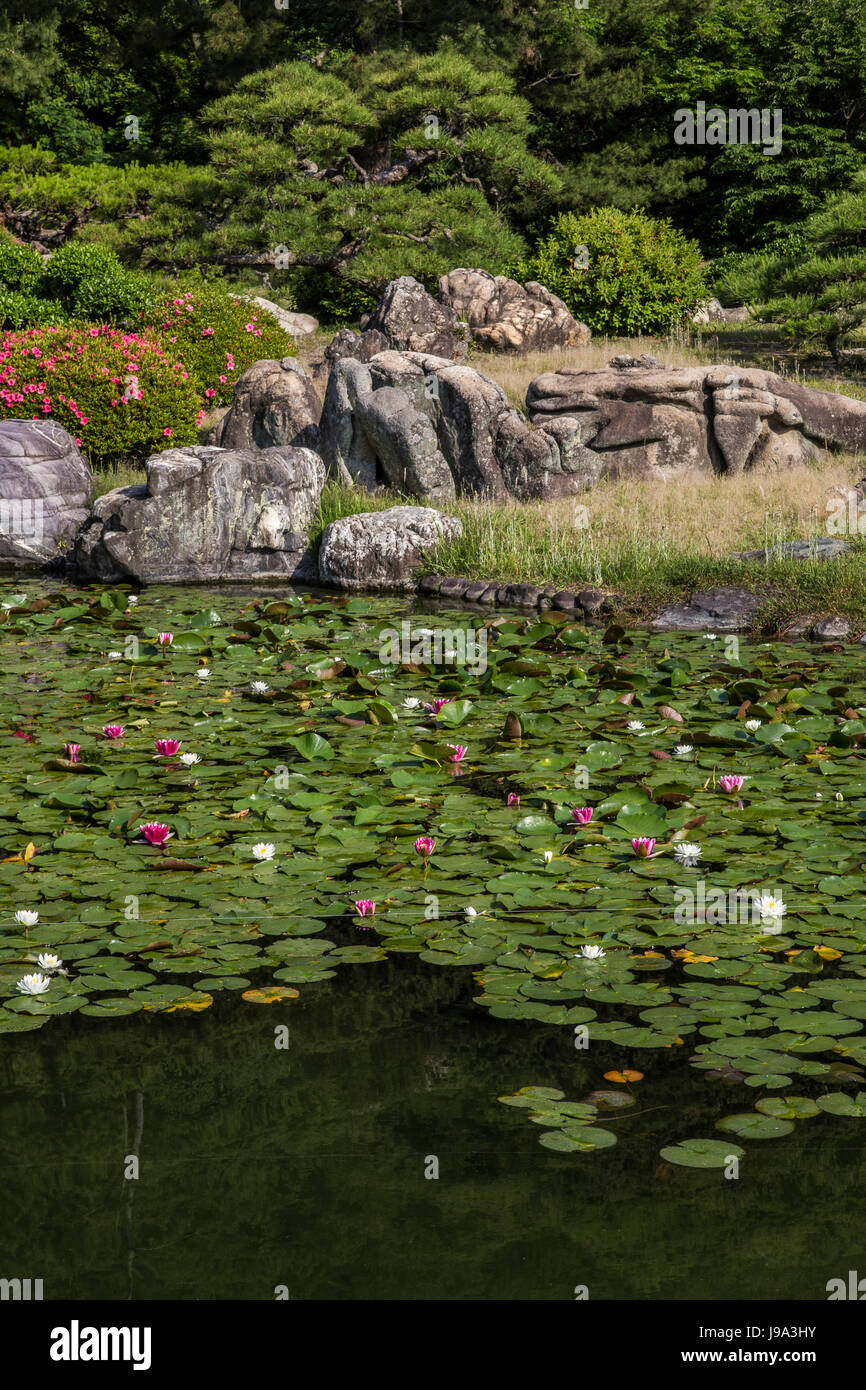 Ritsurin Teich Garten - Ritsurin ist ein Landschaftsgarten in Takamatsu, die von den lokalen Feudalherren während der Edo-Zeit gebaut. Als einer der th Stockfoto