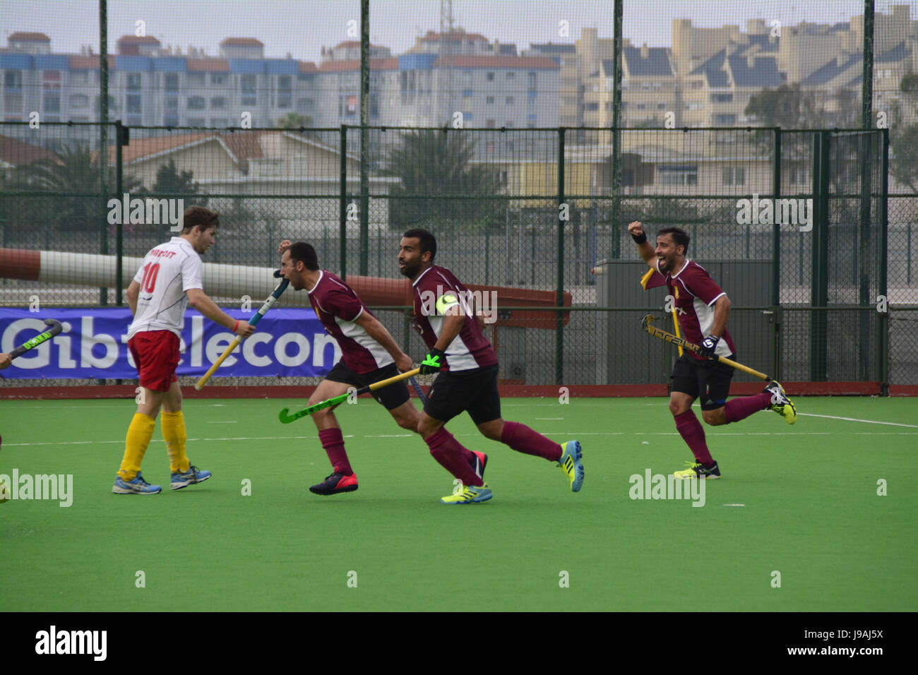 Gibraltar. 1. Juni 2017. Grammatiker (Gibraltar) 2-2 HAHK Mladost (Kroatien) Rollstuhlbasketball 2017 Club Challenge II Turnier, Bayside Hockey Pitch, Victoria Stadion, Gibraltar. Bildnachweis: Stephen Ignacio/Alamy Live-Nachrichten Stockfoto