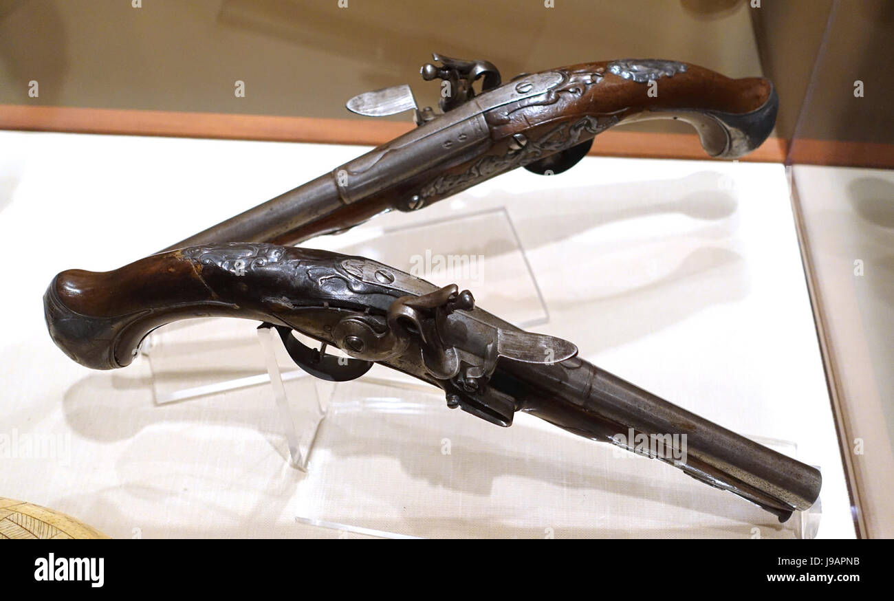 Paar Pistolen im Besitz von Major John Buttrick, Schlösser markiert Davidson, wohl London, 1760 1770, Stahl, Silber, Walnuss Concord Museum Concord, MA DSC05579 Stockfoto
