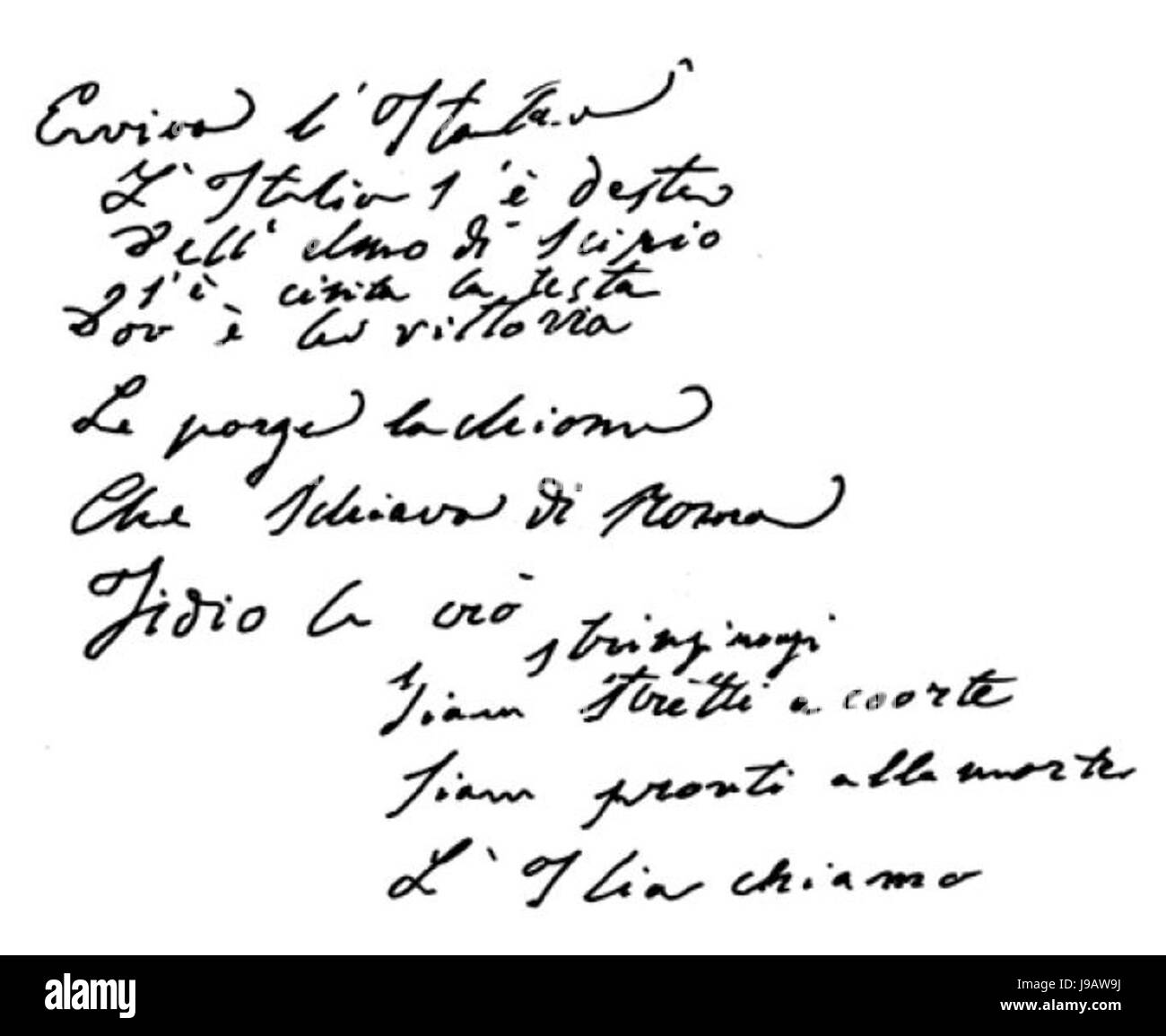 Prima Strofa Autografa G Mameli Stockfoto
