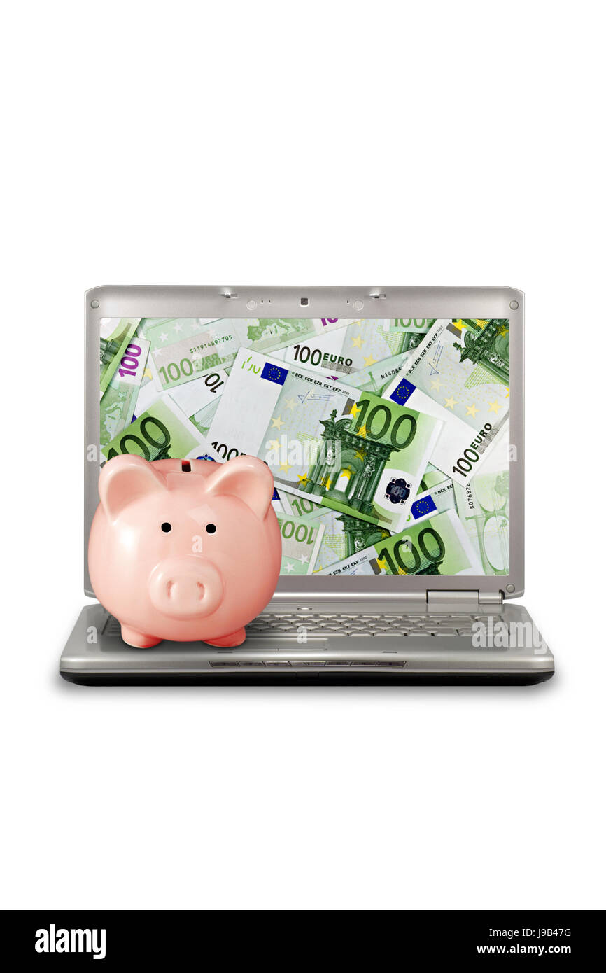 Laptop, Notebook, Computer, Computer, Euro, Finanzen, Geld, online, Bank, Stockfoto