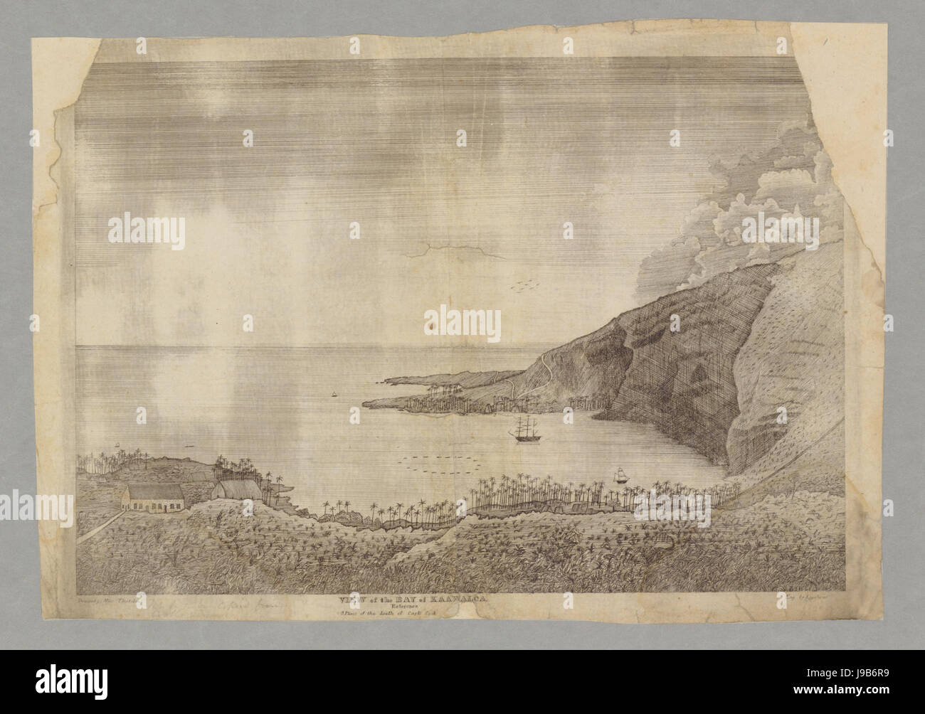 Blick auf die Bucht von Kaawaloa, ca. 1835. Gezeichnet von Miss Thurston, gestochen von Kepohoni (2) Stockfoto