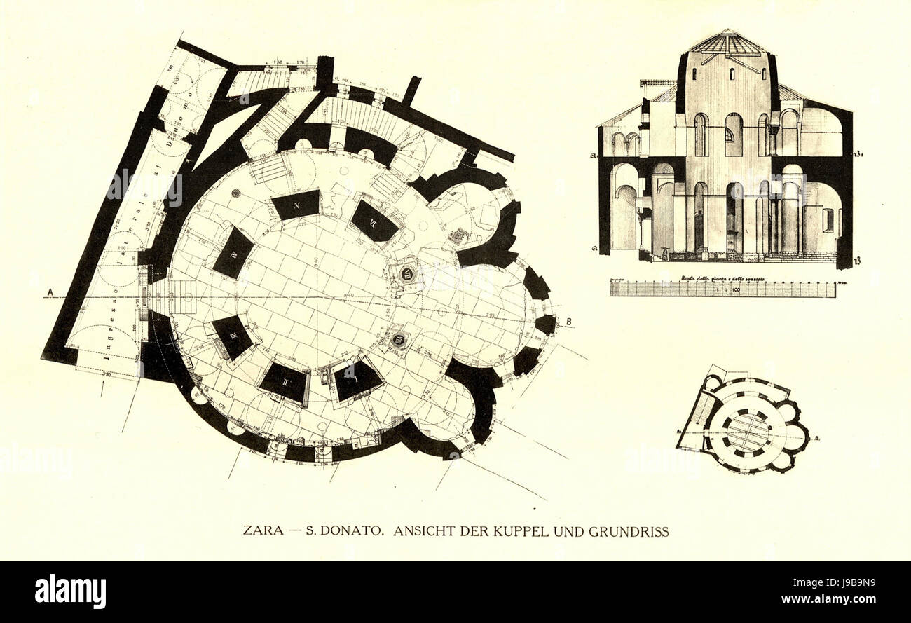 Tafel-064-Zara-Grundriss Und Ansicht der findet von S. Donato Heliografie Kowalczyk 1909 (beschnitten) Stockfoto