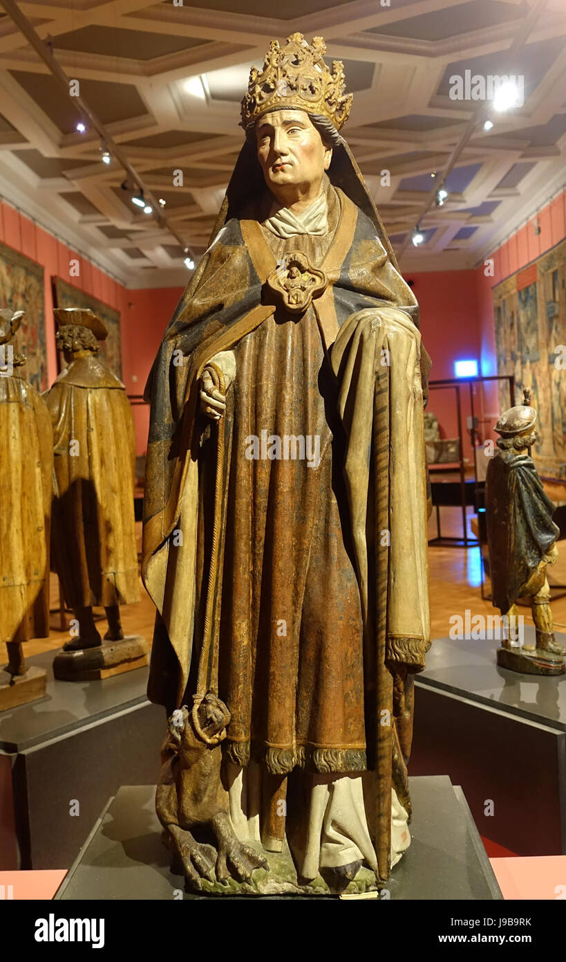 Saint Sylvester von Andre I Keldermans oder Antoine I Keldermans, Brabant, vielleicht Malines, c. 1480 1500, Kalkstein, polychrome Cinquantenaire Museum Brüssel, Belgien-DSC08674 Stockfoto