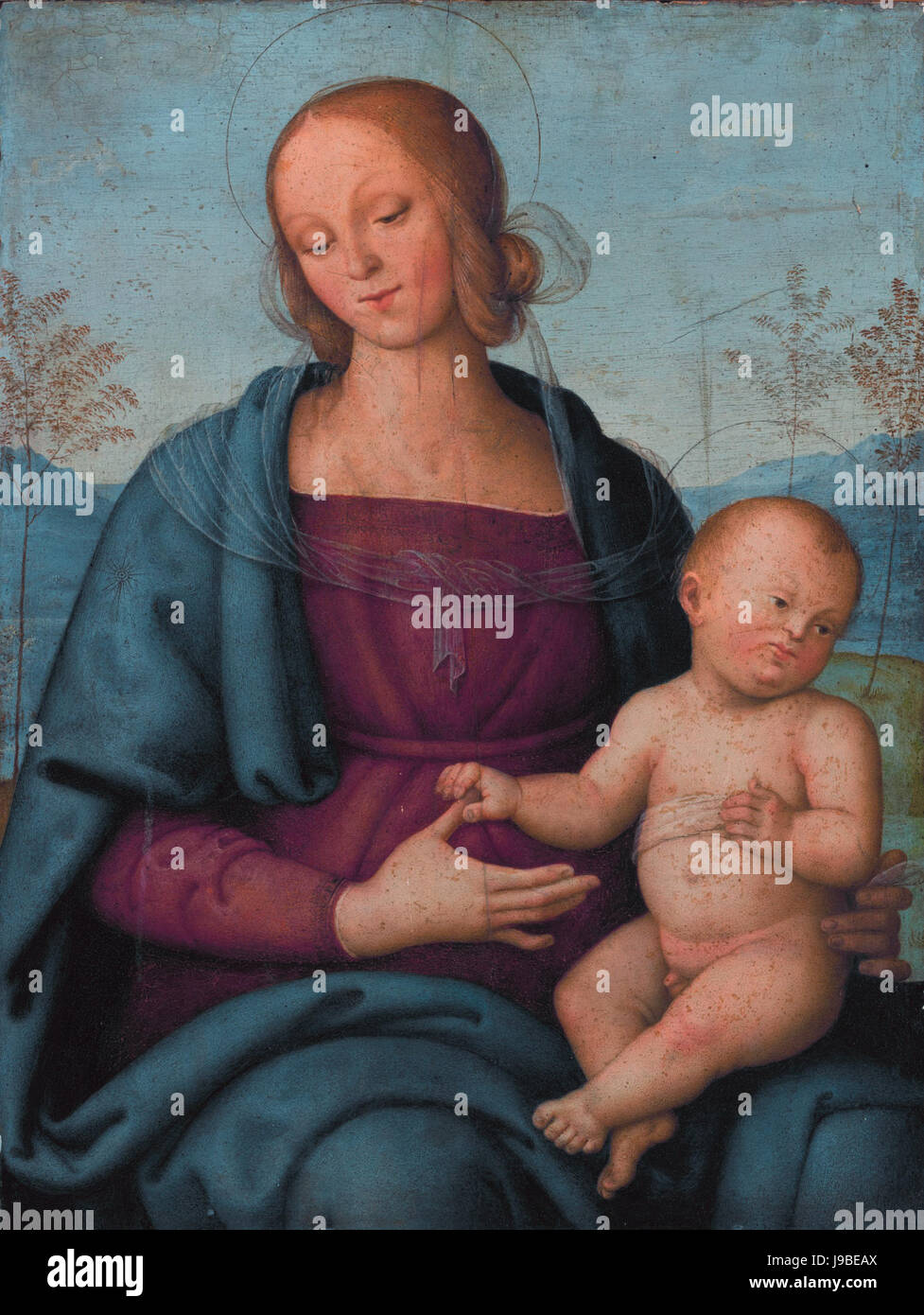 Madonna mit Kind in einer Landschaft von Giannicola di Paolo Stockfoto