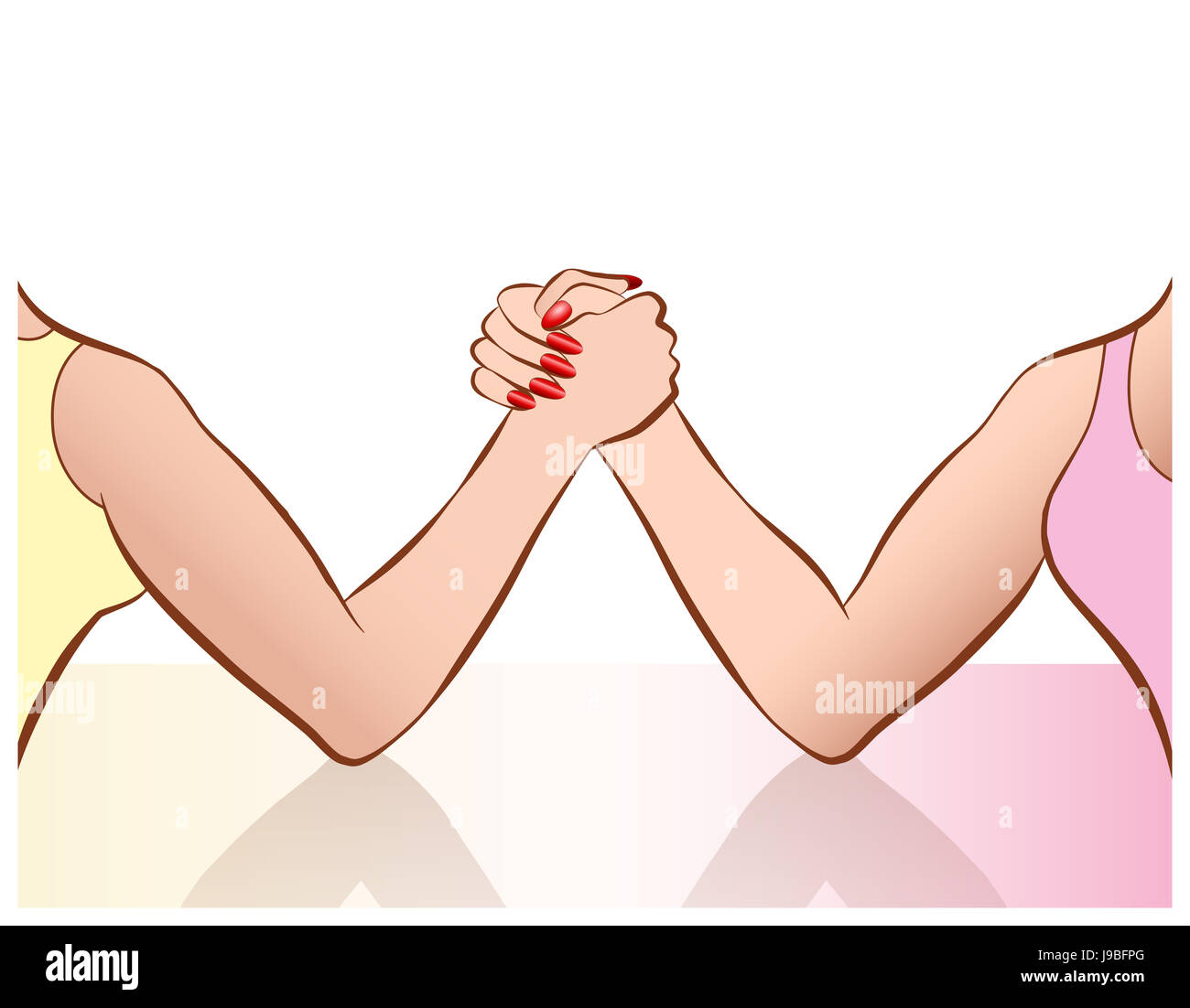 Womens Armdrücken als Symbol für die weibliche Konkurrenz oder Katze Kampf. Comic-Illustration. Stockfoto