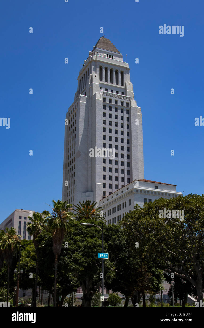 Los Angeles Rathaus und die Innenstadt von Los Angeles Stockfoto