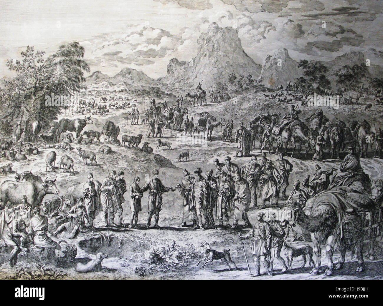 Phillip Medhurst Picture Torah 176. Josef verkauft, von den Ismaeliten. Genesis Cap 37 V 27. Jan und Caspar Luyken Stockfoto