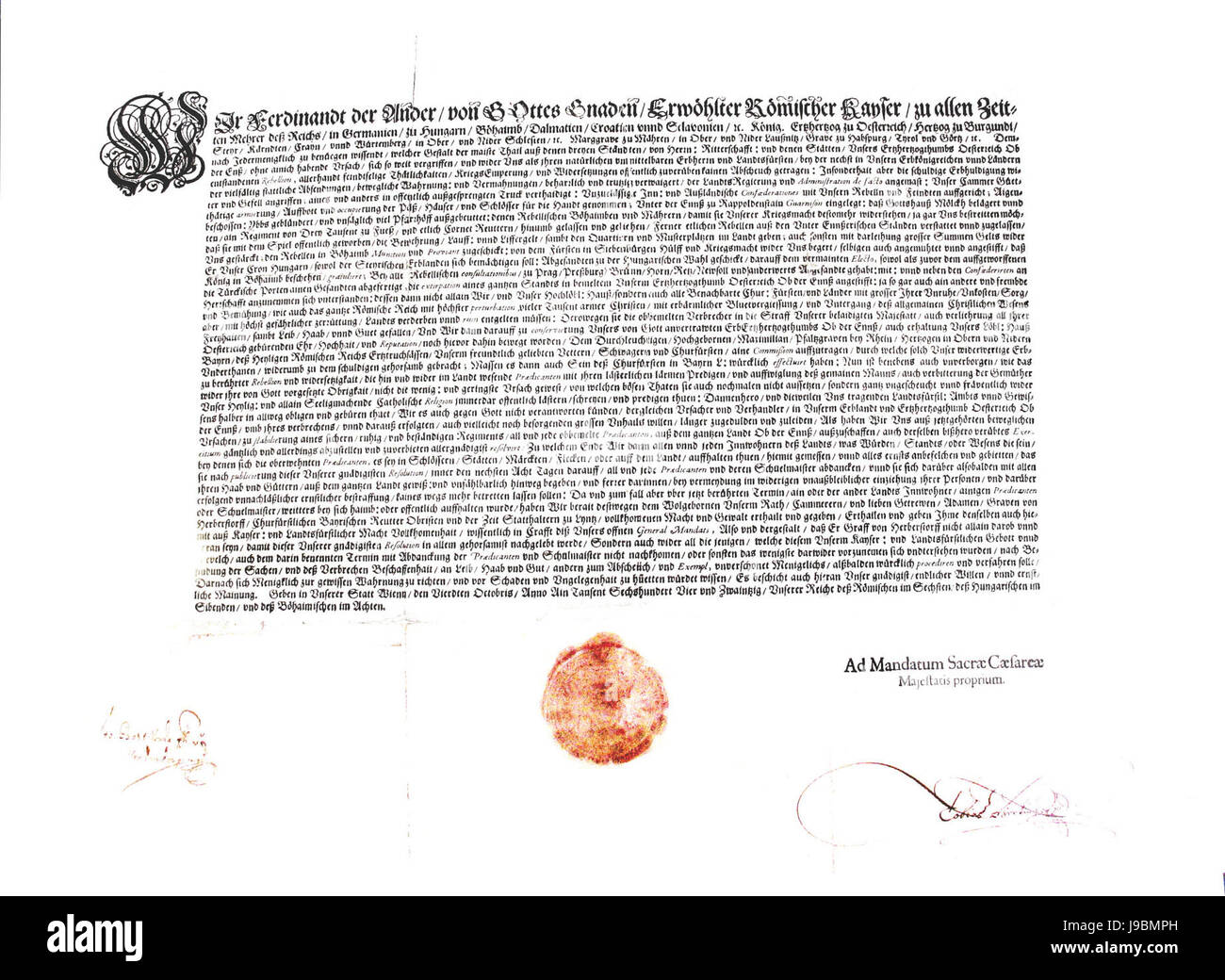 Reformationpatent Ferdinand II. Stockfoto