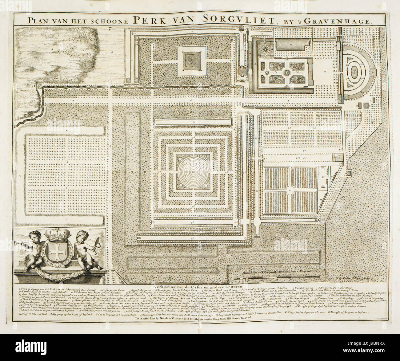 Nicolas Visscher Plan van Het Schoone park van Sorgvliet, c.1700 (BL Karten C.9.d.9.) Stockfoto