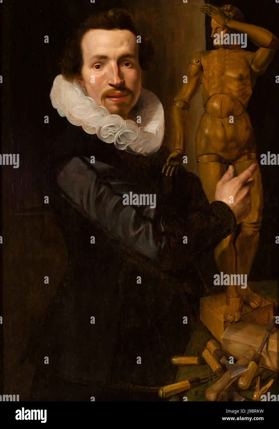 Porträt eines Mannes mit einer Lay-Figur von Werner Jacobsz. Van Den Valckert Stockfoto